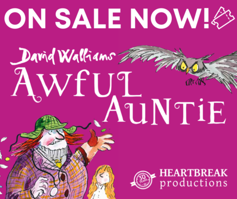 Image highlighting tickets are on sale now for Awful Auntie