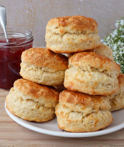 Pile of plain scones on a plate
